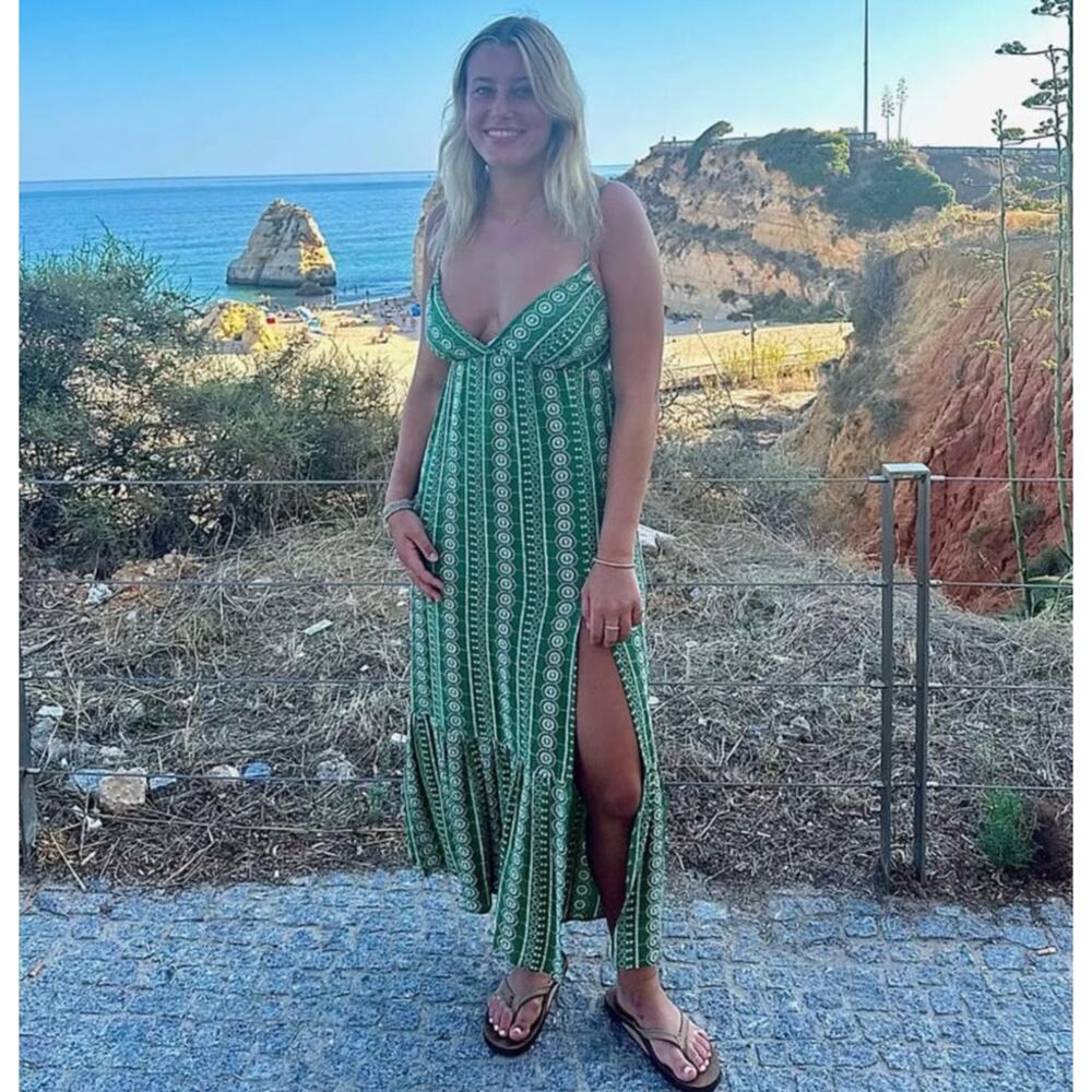 ZARA Green V-Neck Midi Dress NWT - Picture 13 of 16